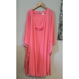 VINTAGE Amen Wardy Coral Chiffon Cape Overlay Dress Custom‎ Size M Rare